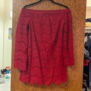 Off the shoulder red lace dress